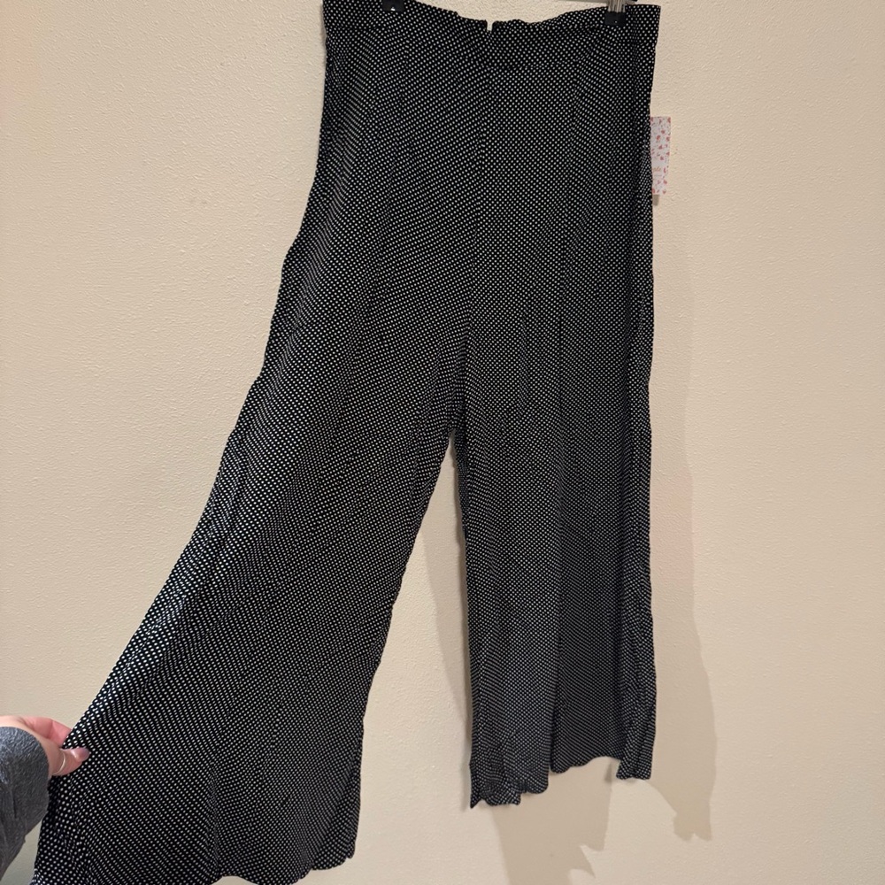 Free People Black and White Polka Dot Wide-Leg Pants